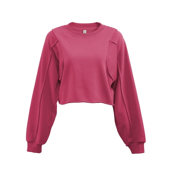 FIOPHY Womens Oversized Cropped Sweatshirts Crew Neck Long Sleeve Pullover Sweatshirt Casual Fall Tops