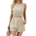 thumbnail image 1 of FIOPHY Womens Summer Two Piece Outfits Linen Sleeveless Crop Tank Tops and High Waisted Shorts Casual Sets, 1 of 5
