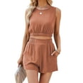 thumbnail image 1 of FIOPHY Womens Summer Two Piece Outfits Linen Sleeveless Crop Tank Tops and High Waisted Shorts Casual Sets, 1 of 6