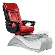 FIOR Shiatsulogic Pedicure Chair 18-LX with Discharge Pump Stylish Pedicure Tub with Pipe-Less Magnetic Jet, White/Grey Oak Trim, Deep Red Coverset