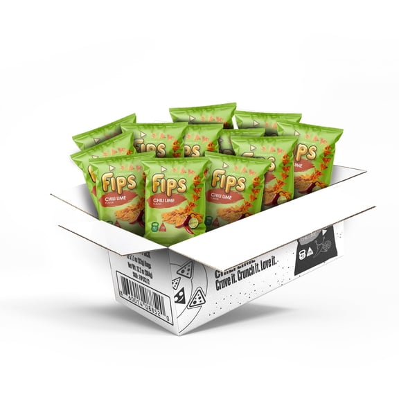 FIPS Flatbread Chips, Chili Lime Flavor, 13.2 oz Total, 12 Pack, 1.1 oz Snack Size Bags