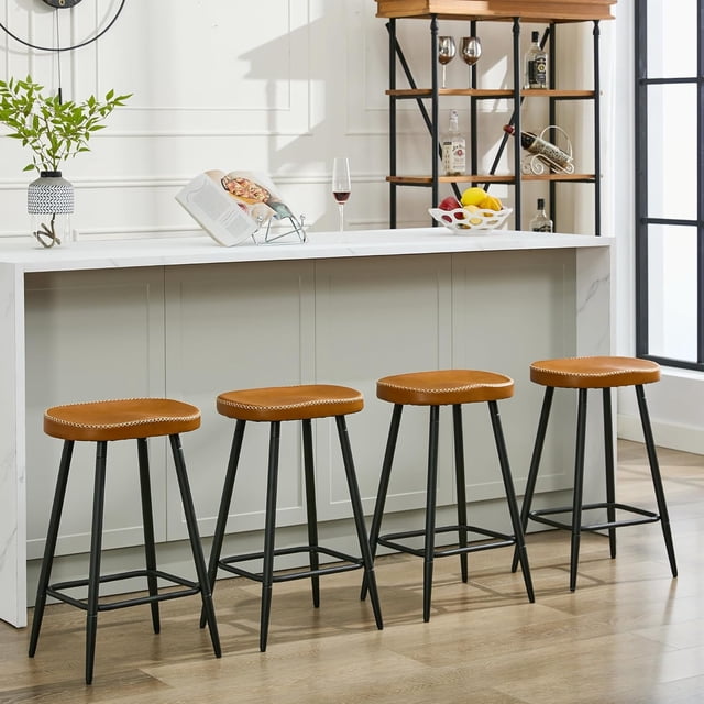 Stool 8 Inch FIRAVOE Backless Counter Height Stools Set of 4, 24 inch Faux Leather ...