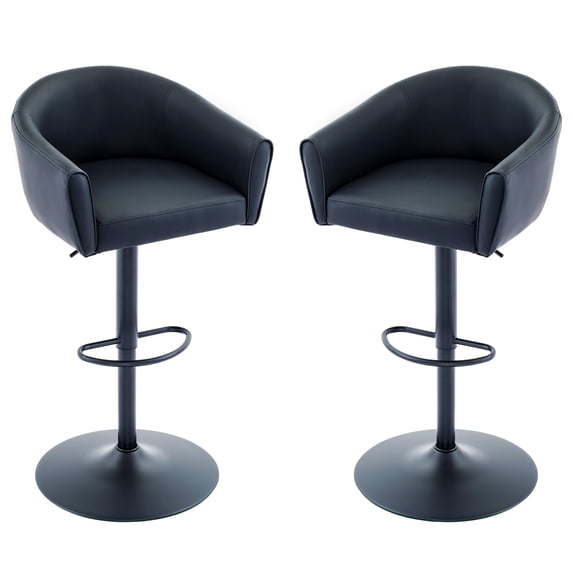 FIRAVOE Bar Stools with Back Set of 2 (19.7" Large Base) Swivel Counter Height Bar Stools (3.1" Thick Upholstered Seat) Adjustable Faux Leather Barstools Bar Chairs for Kitchen Island, Black