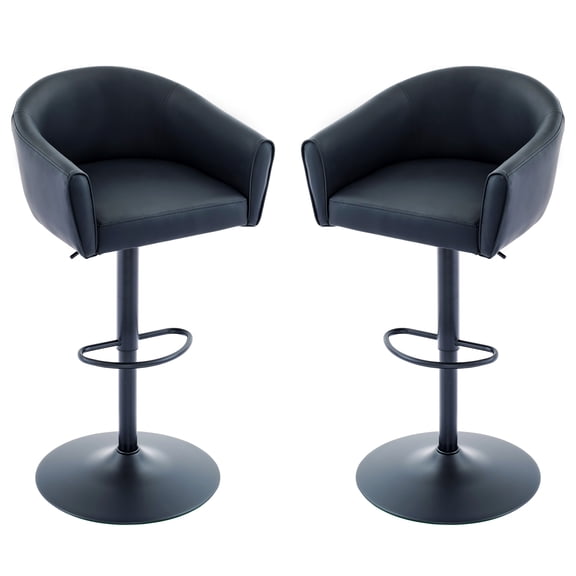 FIRAVOE Bar Stools with Back Set of 2 (19.7" Large Base) Swivel Counter Height Bar Stools (3.1" Thick Upholstered Seat) Adjustable Faux Leather Barstools Bar Chairs for Kitchen Island, Black