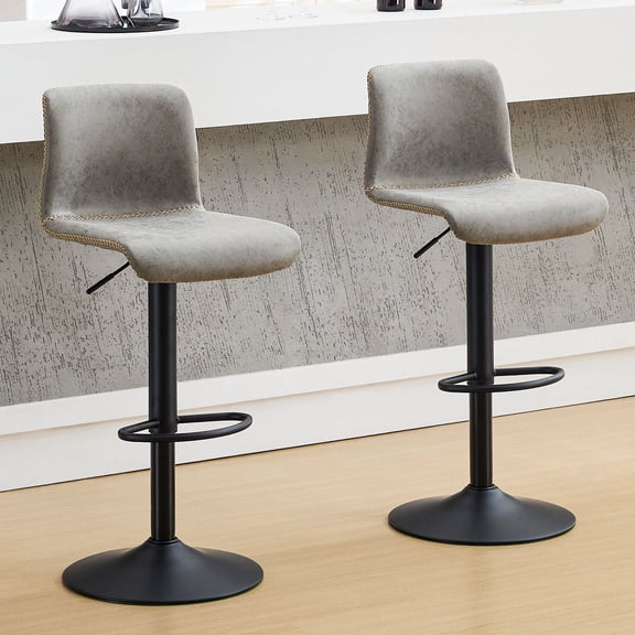 FIRAVOE Bar Stools with Back Set of 2, Swivel Counter Height Bar Stools (24"-32" Adjustable Height) Barstools with Footrest, Gray Faux Leather Bar Chairs for Kitchen Island