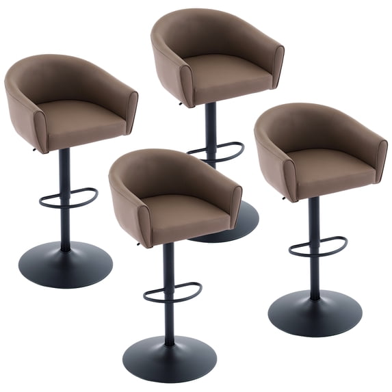 FIRAVOE Bar Stools with Back Set of 4 (19.7" Large Base) Swivel Counter Height Bar Stools (3.1" Thick Upholstered Seat) Adjustable Faux Leather Barstools Bar Chairs for Kitchen Island, Coffee Brown