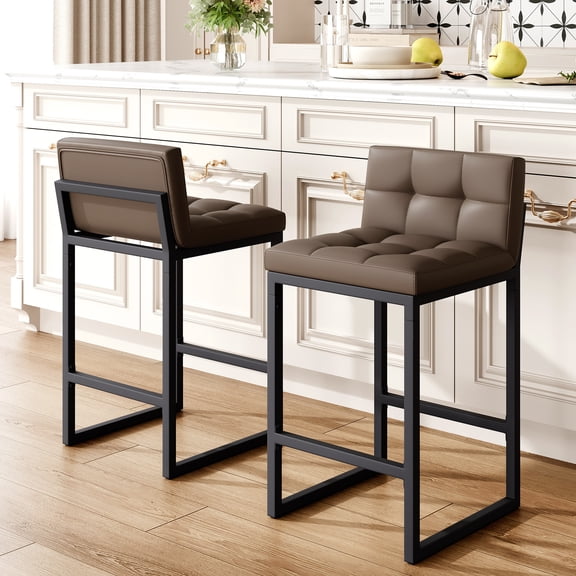 FIRAVOE Bar Stools with Back Sets of 2 (Thickened Frame) (26") Counter Height Bar Stools Upholstered Modern Bar Chairs for Kitchen Island, Coffee Brown