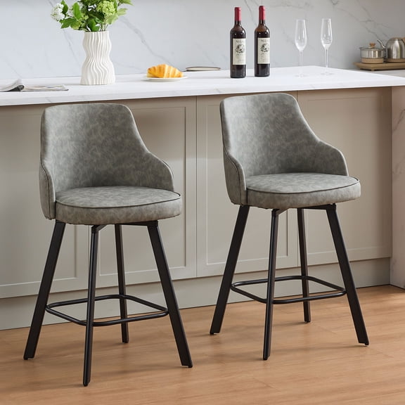 FIRAVOE Bar Stools Set of 2, 26" Swivel Counter Height Bar Stools with High Back, Faux Leather Barstools Counter Stools for Kitchen Island, Light Gray