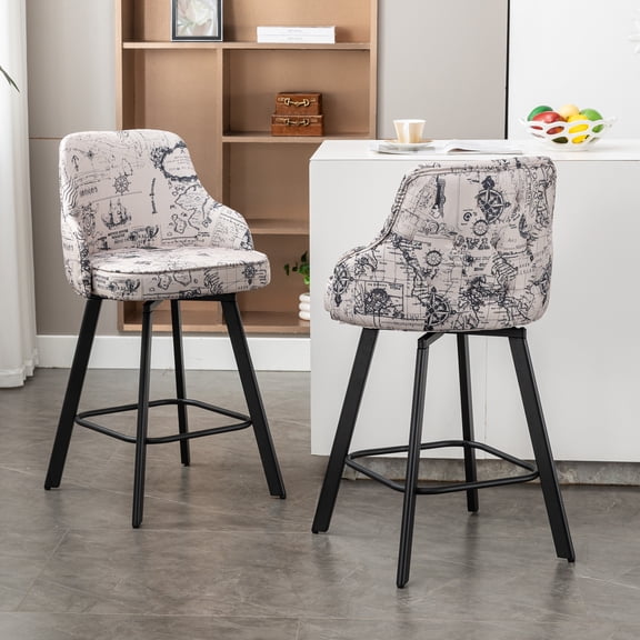 FIRAVOE Bar Stools Set of 2 (High Back) Swivel Barstools Counter Height Bar Stools, 26" Linen Bar Chairs Counter Stools for Kitchen Island, Beige