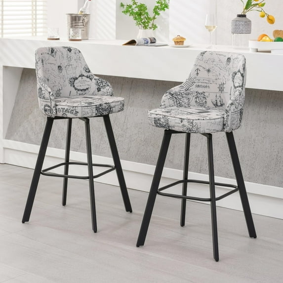 FIRAVOE Bar Stools Set of 2, 30" Swivel Bar Height Bar Stools with High Back, Linen Kitchen Barstools Bar Height for Kitchen Island (Beige (Nautical Print), 2PCS 30" Bar Stools)