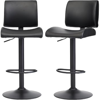 FIRAVOE Bar Stools Set of 2 with Back, Ergonomic Curved Swivel Bar Stools, Adjustable Faux Leather Bar Stools 25"-34", Modern Bar Height Barstools Bar Chairs for Kitchen Island, Black