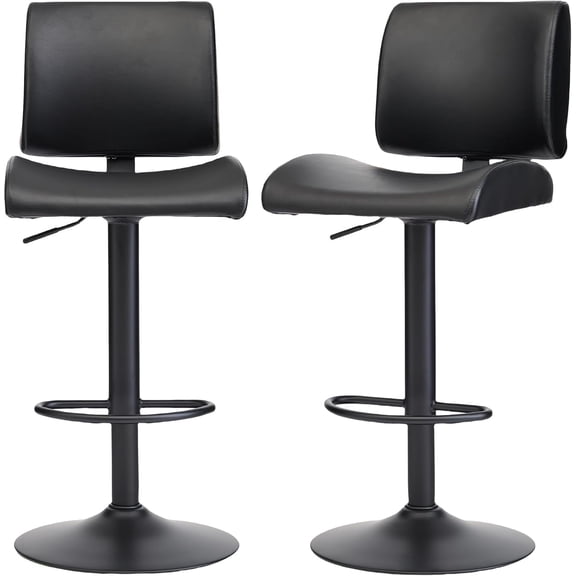 FIRAVOE Bar Stools Set of 2 with Back, Ergonomic Curved Swivel Bar Stools, Adjustable Faux Leather Bar Stools 25"-34", Modern Bar Height Barstools Bar Chairs for Kitchen Island, Black