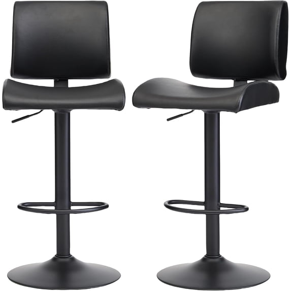 FIRAVOE Bar Stools Set of 2 with Back, Ergonomic Curved Swivel Bar Stools, Adjustable Faux Leather Bar Stools 25"-34", Modern Bar Height Barstools Bar Chairs for Kitchen Island, Black