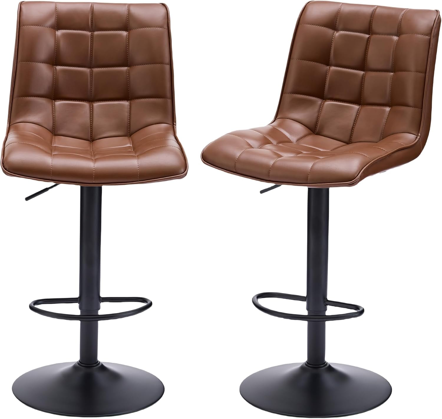 FIRAVOE Bar Stools Set of 2, Swivel Counter Height Bar Stools with Back (Adjustable 24"-33") Faux Leather Barstools Bar Chairs for Kitchen Island, Brown