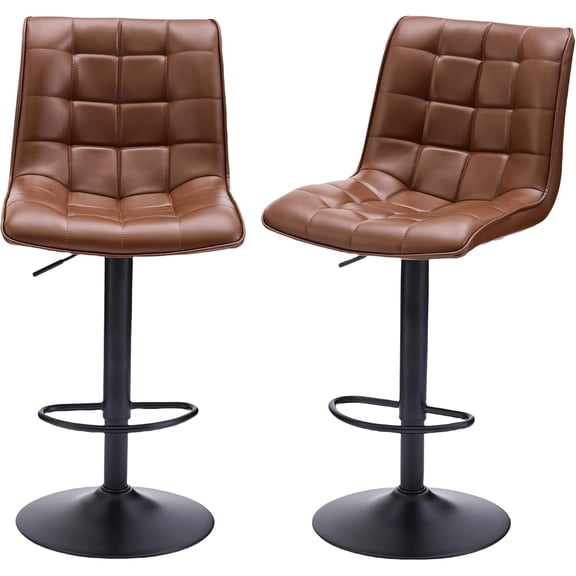 FIRAVOE Bar Stools Set of 2, Swivel Counter Height Bar Stools with Back (Adjustable 24"-33") Faux Leather Barstools Bar Chairs for Kitchen Island, Brown
