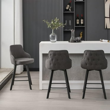 FIRAVOE Bar Stools Set of 3, 26" Swivel Counter Height Bar Stools with High Back, Linen Kitchen Barstools Counter Height for Kitchen Island (Dark Grey, 3PCS 26" Counter Stools)