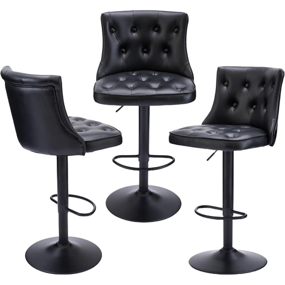 FIRAVOE Bar Stools Set of 3, Adjustable Swivel Bar Stools with Backs (19.5" Wide Seat) Faux Leather Counter Height Barstools Counter Stools Kitchen Island Bar Chairs, Black