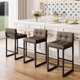 thumbnail image 1 of FIRAVOE Bar Stools Set of 3, Counter Height Bar Stools (Low Back)(Thickened Frame) 26" PU Leather Barstools Bar Chairs for Kitchen Island, Coffee Brown, 1 of 9