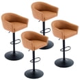thumbnail image 1 of FIRAVOE Bar Stools Set of 4 (19.7" Large Base) Swivel Bar Stools with Back & Arms (24"-34" Height) Adjustable Faux Leather Barstools Bar Chairs for Kitchen Island, Caramel Brown, 1 of 10