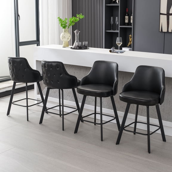 FIRAVOE Bar Stools Set of 4, 26" Swivel Counter Height Bar Stools with High Back, Faux Leather Bar Chairs Barstools Counter Stools for Kitchen Island, Black