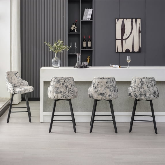 FIRAVOE Bar Stools Set of 4, 26" Swivel Counter Height Bar Stools with High Back, Linen Bar Chairs Barstools Counter Stools for Kitchen Island, Beige