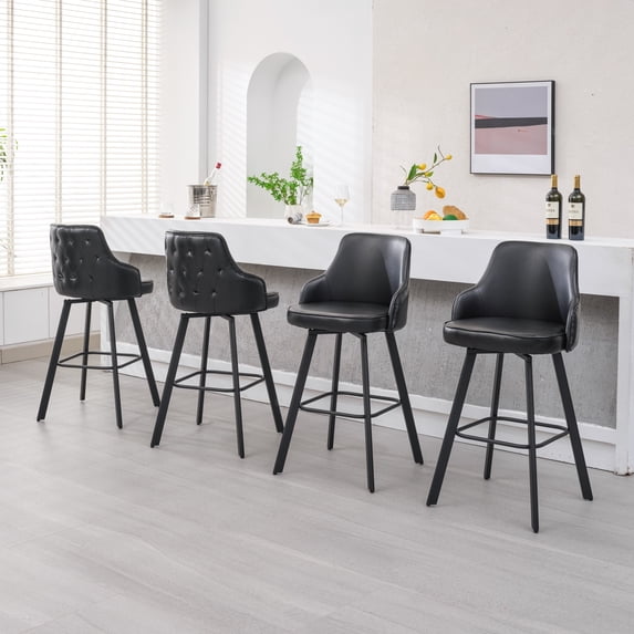 FIRAVOE Bar Stools Set of 4 (High Back) Swivel Barstools (30") Bar Height Bar Stools, Faux Leather Bar Chairs for Kitchen Island, Black