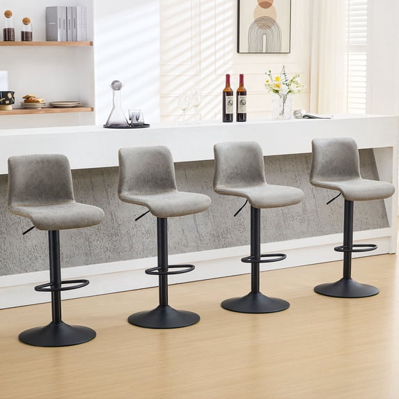 FIRAVOE Bar Stools Set of 6, Swivel Bar Height Bar Stools with Ergonomic Back, Adjustable Barstools 24" to 32", Faux Leather Bar Chairs for Kitchen Island, Gray