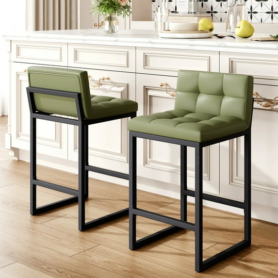 FIRAVOE Bar Stools Set of 2, Counter Height Bar Stools with Back (26" Height) Thickened Metal Barstools Counter Stools Kitchen Island Chairs,Green