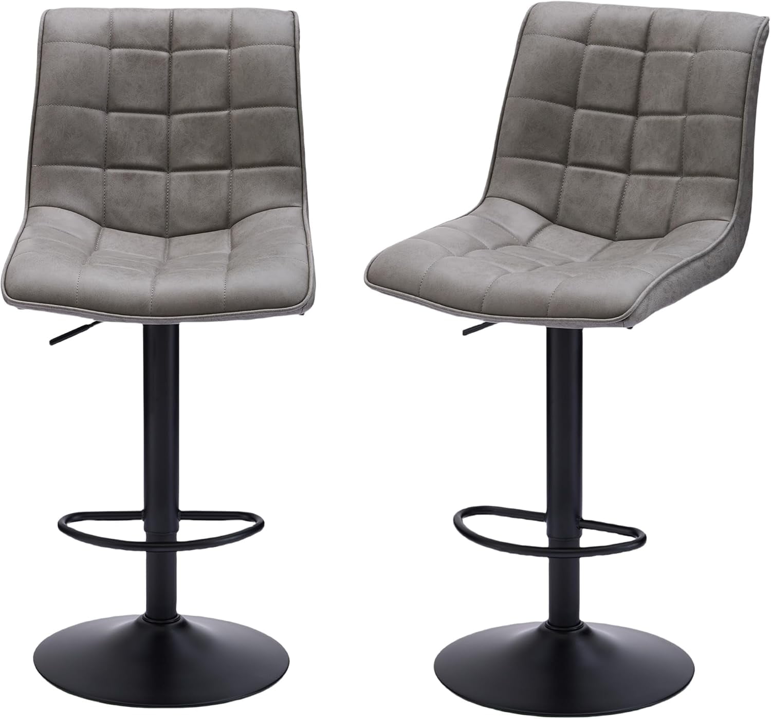FIRAVOE Bar Stools Set of 2, Swivel Bar Height Bar Stools with Back (Adjustable 24"-33") Faux Leather Barstools Bar Chairs for Kitchen Island, Gray
