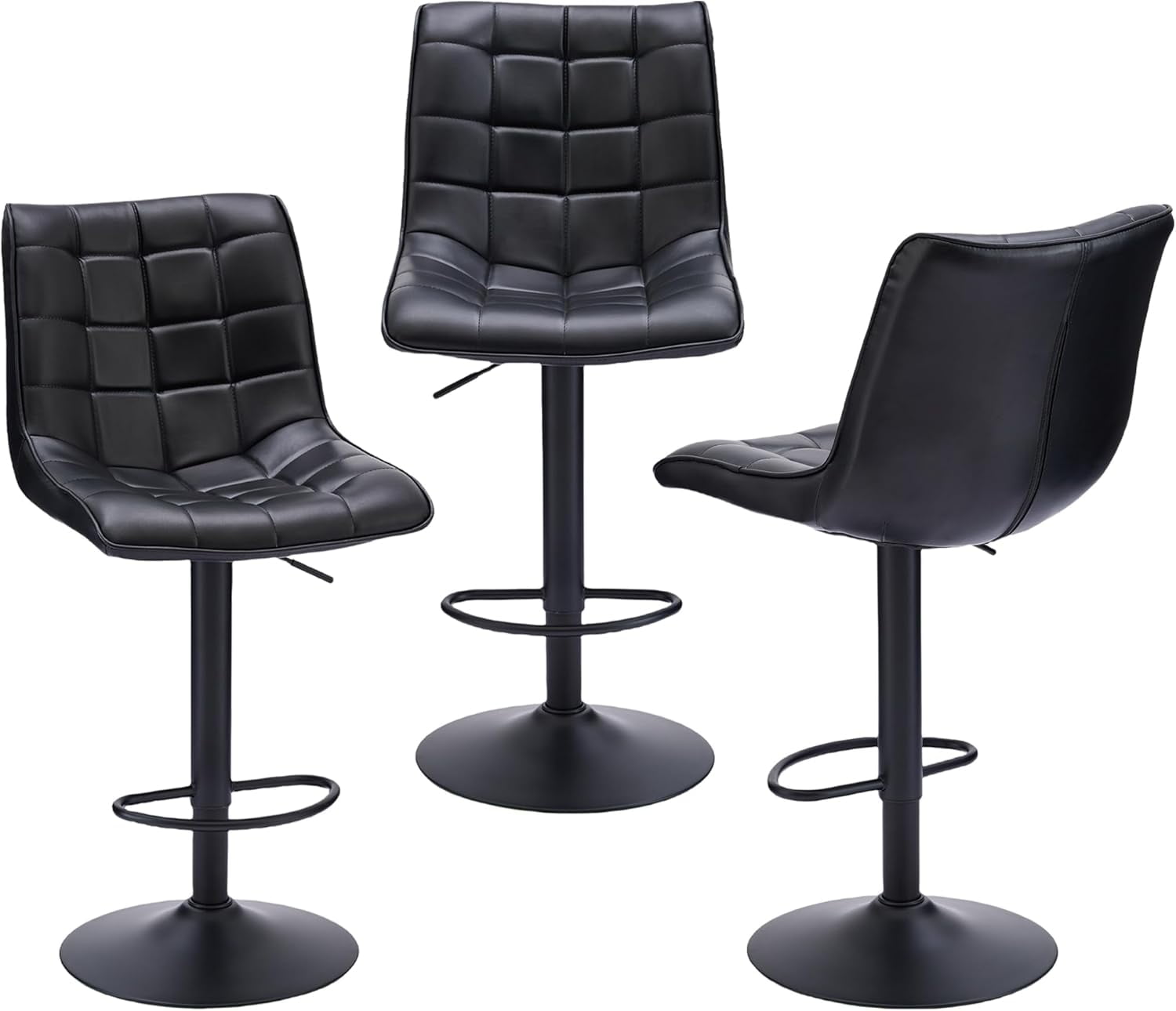 FIRAVOE Bar Stools Set of 3 (High Back)(24"-33" Adjustable) Counter Height Bar Stools, Modern Swivel Barstools Bar Chairs for Kitchen Island, Black