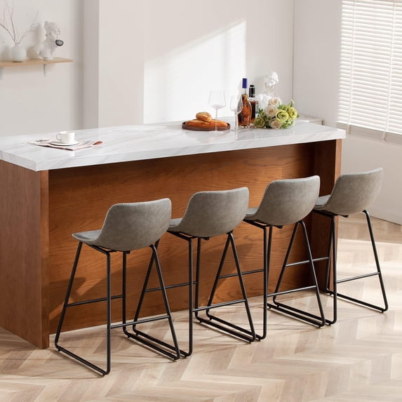 FIRAVOE Bar Stools Set of 4, 26" Faux Leather Counter Height Barstools with Back, Gray Island Chairs