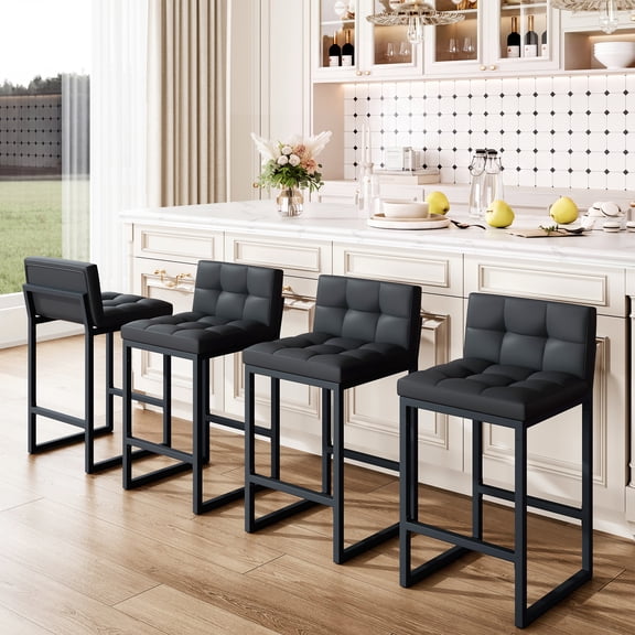 FIRAVOE Bar Stools Set of 4, Counter Height Bar Stools with Back (26" Height) Thickened Metal Barstools Counter Stools Kitchen Island Chairs,Black