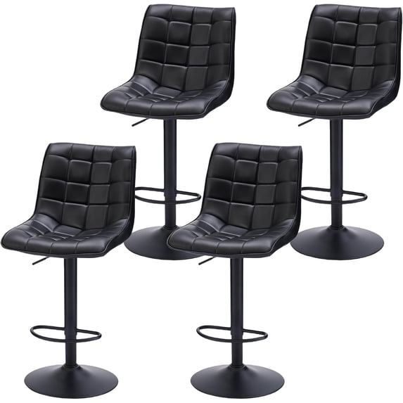 FIRAVOE Bar Stools Set of 4 (High Back)(24"-33" Adjustable) Counter Height Bar Stools, Modern Swivel Barstools Bar Chairs for Kitchen Island, Black