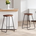 thumbnail image 1 of FIRAVOE Counter Height Bar Stools (Saddle Seat Backless) Barstools Set of 2, 26" Rustic Wooden Counter Stools Kitchen Stools, 1 of 10