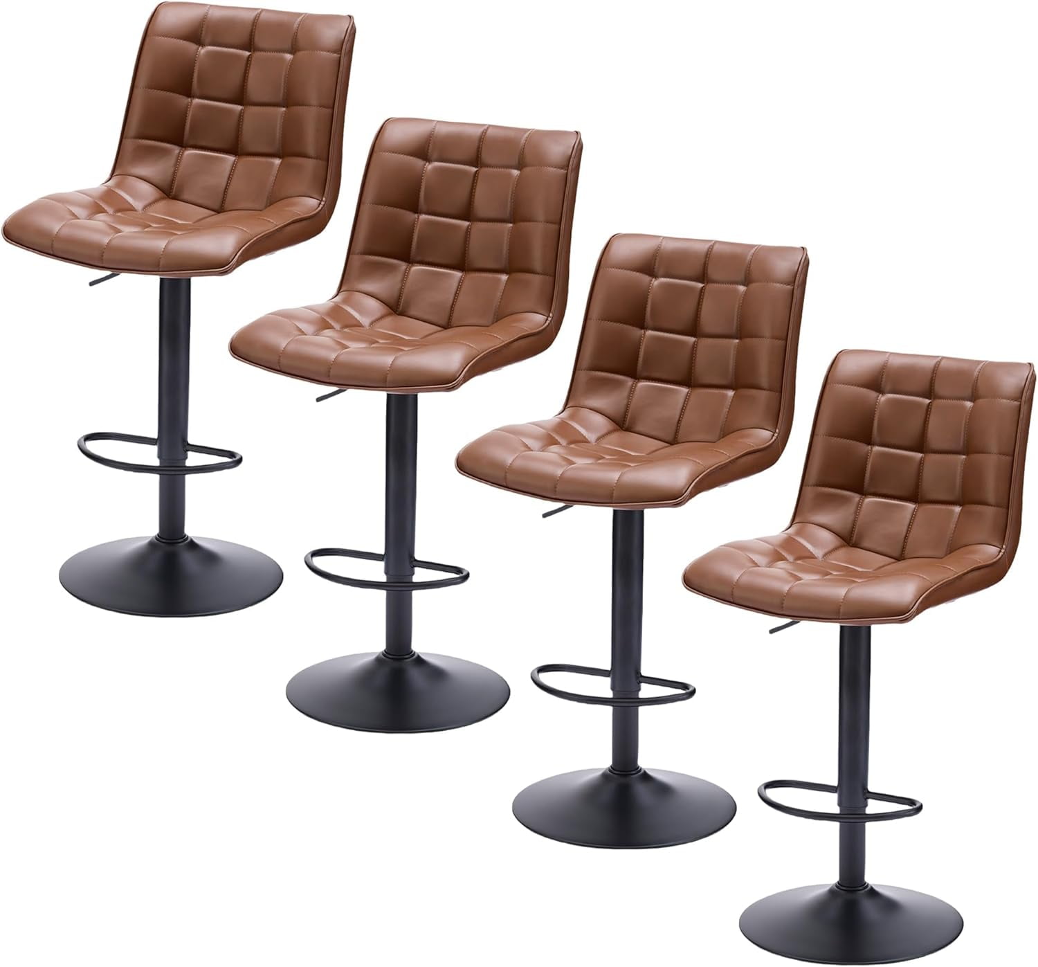 FIRAVOE Bar Stools with Back Set of 4, Adjustable Counter Height Bar Stools, Swivel Barstools Faux Leather Bar Chairs for Kitchen Island, Brown