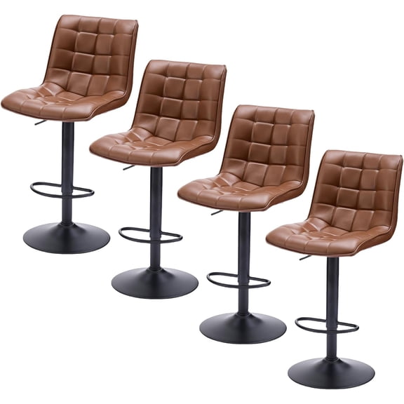 FIRAVOE Bar Stools with Back Set of 4, Adjustable Counter Height Bar Stools, Swivel Barstools Faux Leather Bar Chairs for Kitchen Island, Brown