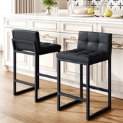 FIRAVOE Bar Stools with Back Sets of 2 Thickened Frame 26 Counter Height Bar Stools Upholstered Modern Bar Chairs for Kitchen Island, Black