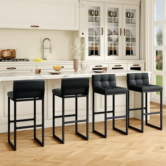 FIRAVOE Bar Stools with Back Sets of 4 (Thickened Frame)(30") Bar Height Bar Stools Upholstered Modern Bar Chairs for Kitchen Island, Black