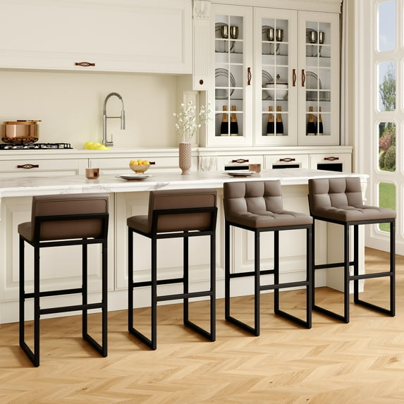 FIRAVOE Bar Stools with Back Sets of 4 (Thickened Frame)(30") Bar Height Bar Stools Upholstered Modern Bar Chairs for Kitchen Island, Coffee Brown