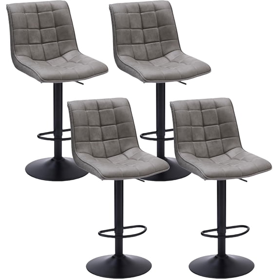 FIRAVOE Counter Height Bar Stools Set of 4 (High Back) Adjustable Height Swivel Barstools, Faux Leather Bar Chairs for Kitchen Island, Gray