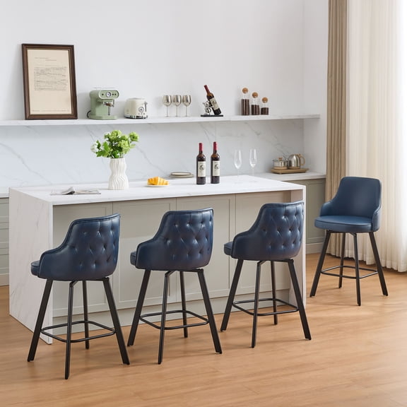 FIRAVOE Counter Height Bar Stools, Swivel Bar Stools with Back Set of 4, 26" Barstools Counter Stools Faux Leather Bar Chairs for Kitchen Island, Blue