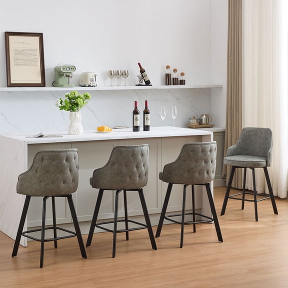 FIRAVOE Counter Height Bar Stools, Swivel Bar Stools with Back Set of 4, 26" Faux Leather Barstools Counter Stools Bar Chairs for Kitchen Island, Light Gray