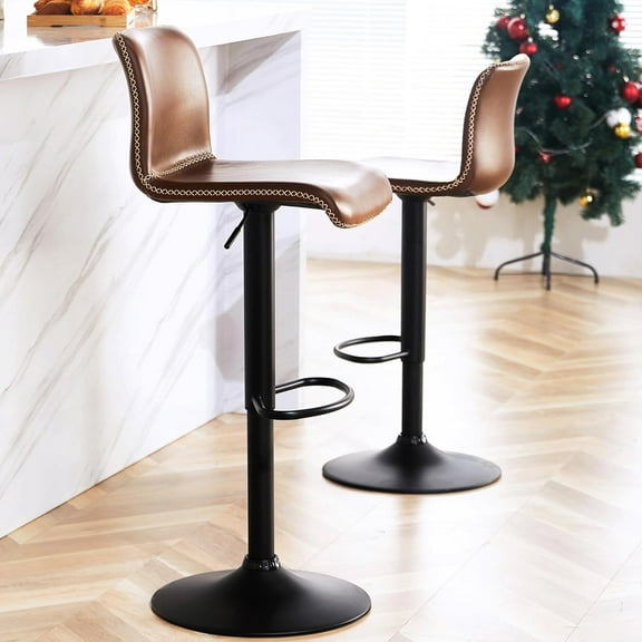 FIRAVOE Kitchen Island Adjustable 24" to 32" Swivel Bar Stools Set of 2, Faux Leather Counter Height Bar Stools with Back