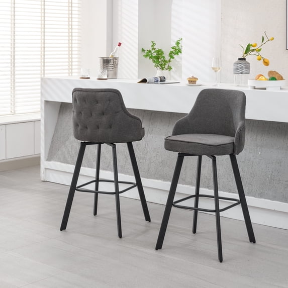 FIRAVOE Bar Stools Set of 2, 30" Swivel Bar Height Bar Stools with High Back, Linen Bar Chairs Gray Barstools for Kitchen Island