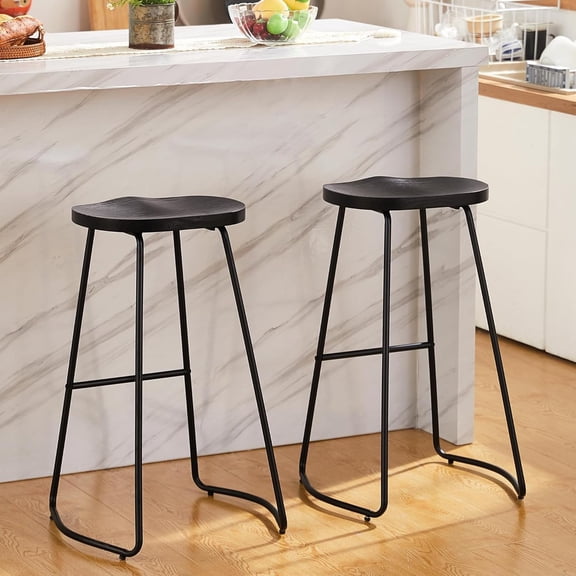 FIRAVOE Bar Stools Set of 2 (Backless Wood) 30 Inch Bar Height Bar Stools Saddle Barstools Counter Stools for Kitchen Island