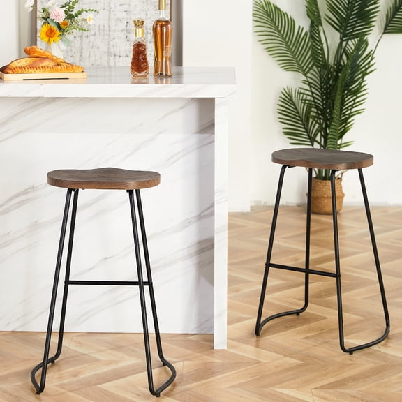 FIRAVOE Bar Height Bar Stools (Saddle Seat Backless) Barstools Set of 2, 30" Rustic Wooden Counter Stools Kitchen Stools