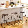 thumbnail image 1 of FIRAVOE Bar Stools Set of 3 (Wood Saddle Seat) 30 Inch Bar Height Barstools Backless Counter Stools for Kitchen Island, 1 of 10