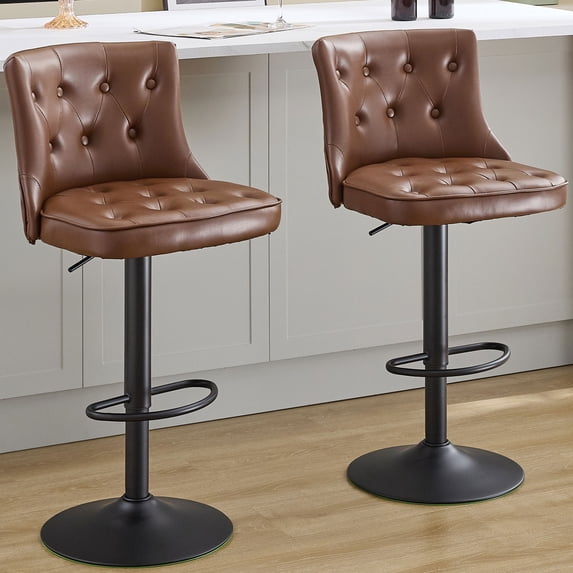 FIRAVOE Swivel Bar Stools Set of 2 (19.5" Wide Seat) Adjustable Bar Height Bar Stools with Backs, Faux Leather Barstools Bar Chairs Kitchen Island Stools, Brown