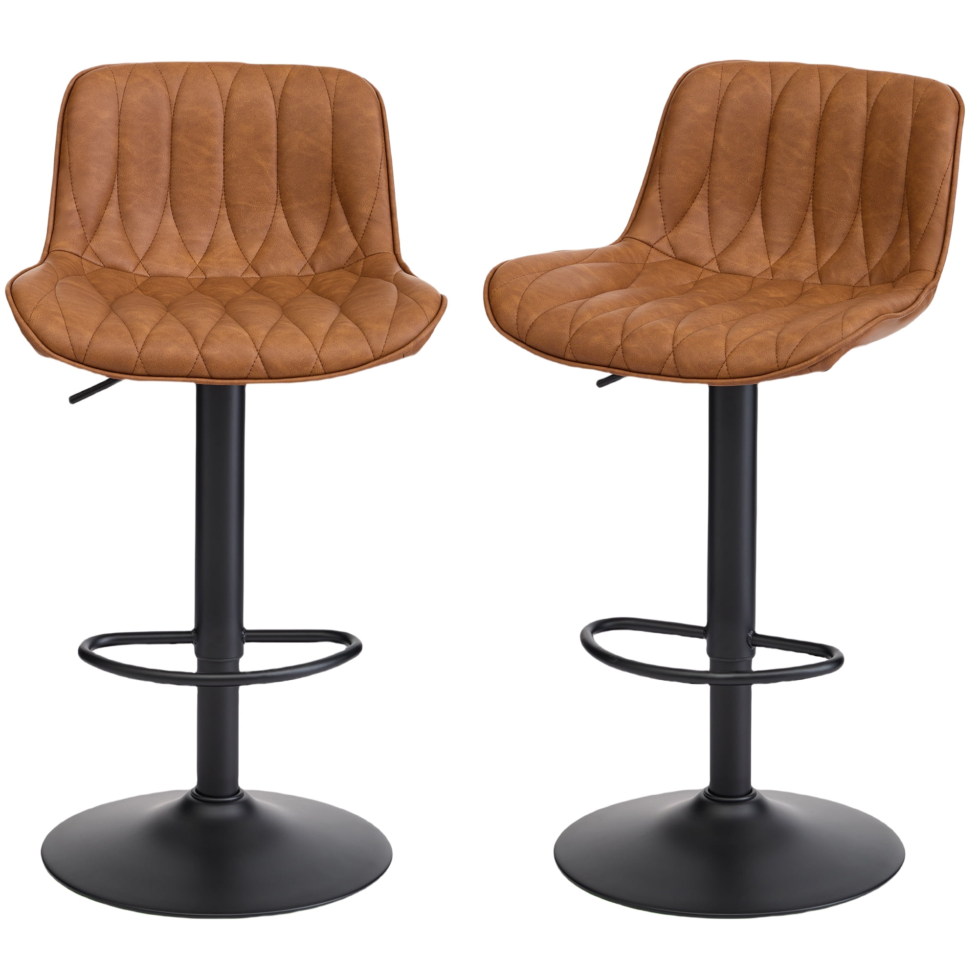 FIRAVOE Swivel Bar Stools Set of 2 (Adjustable Height 25"-33") Counter Height Bar Stools with Back, Modern Faux Leather Barstools for Kitchen Island, Brown