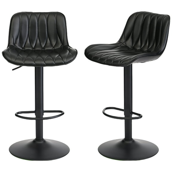 FIRAVOE Swivel Bar Stools Set of 2 (Adjustable Height 25"-33") Counter Height Bar Stools with Back, Modern Faux Leather Black Barstools for Kitchen Island